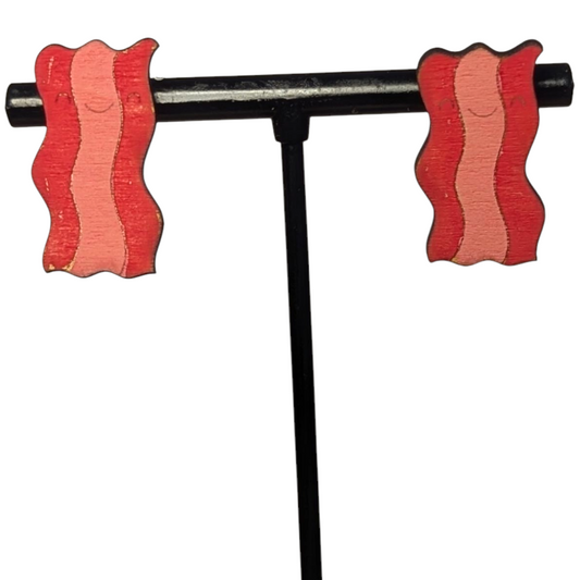 Bacon Wood Stud Earrings