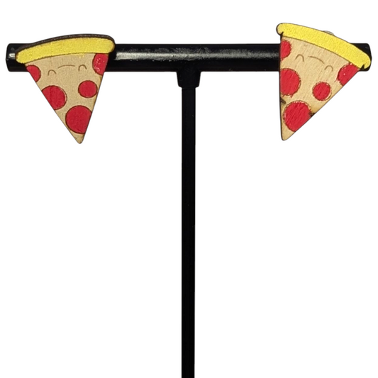 Pizza Slice Wood Stud Earrings