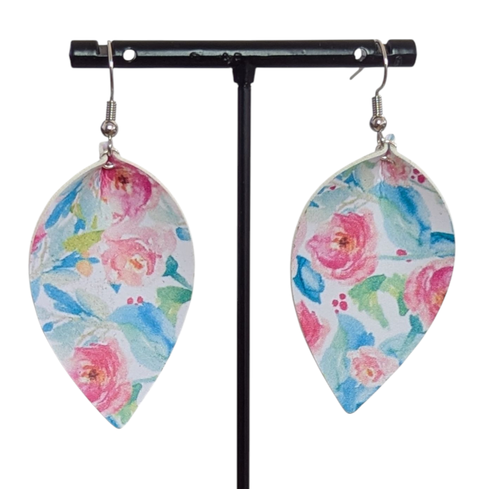 Spring Roses Faux Leather Earrings