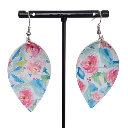 Spring Roses Faux Leather Earrings