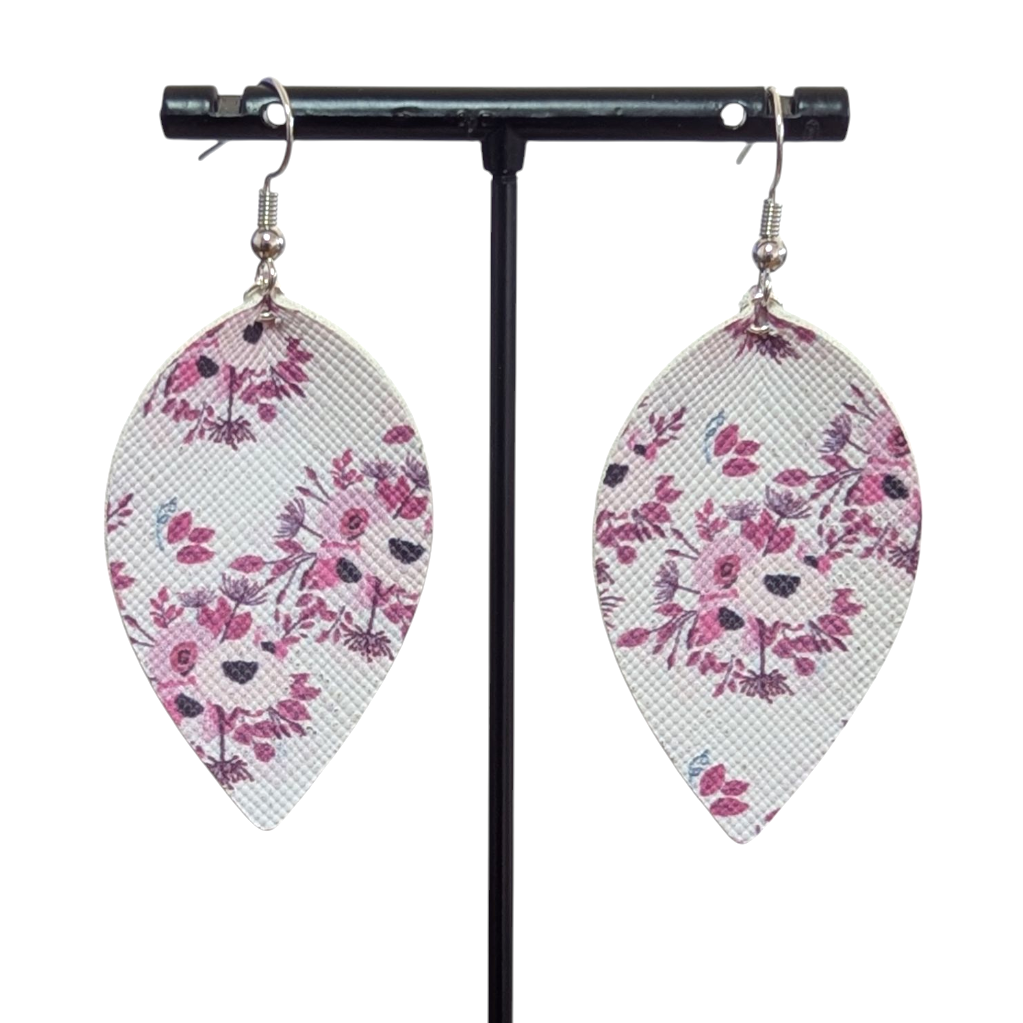 Purple Flower Faux Leather Earrings