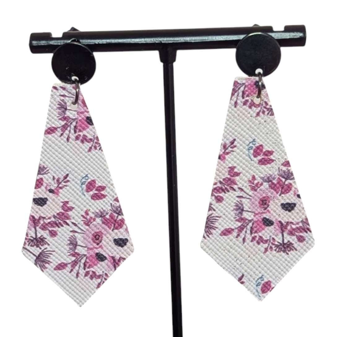 Purple Flower Faux Leather Earrings