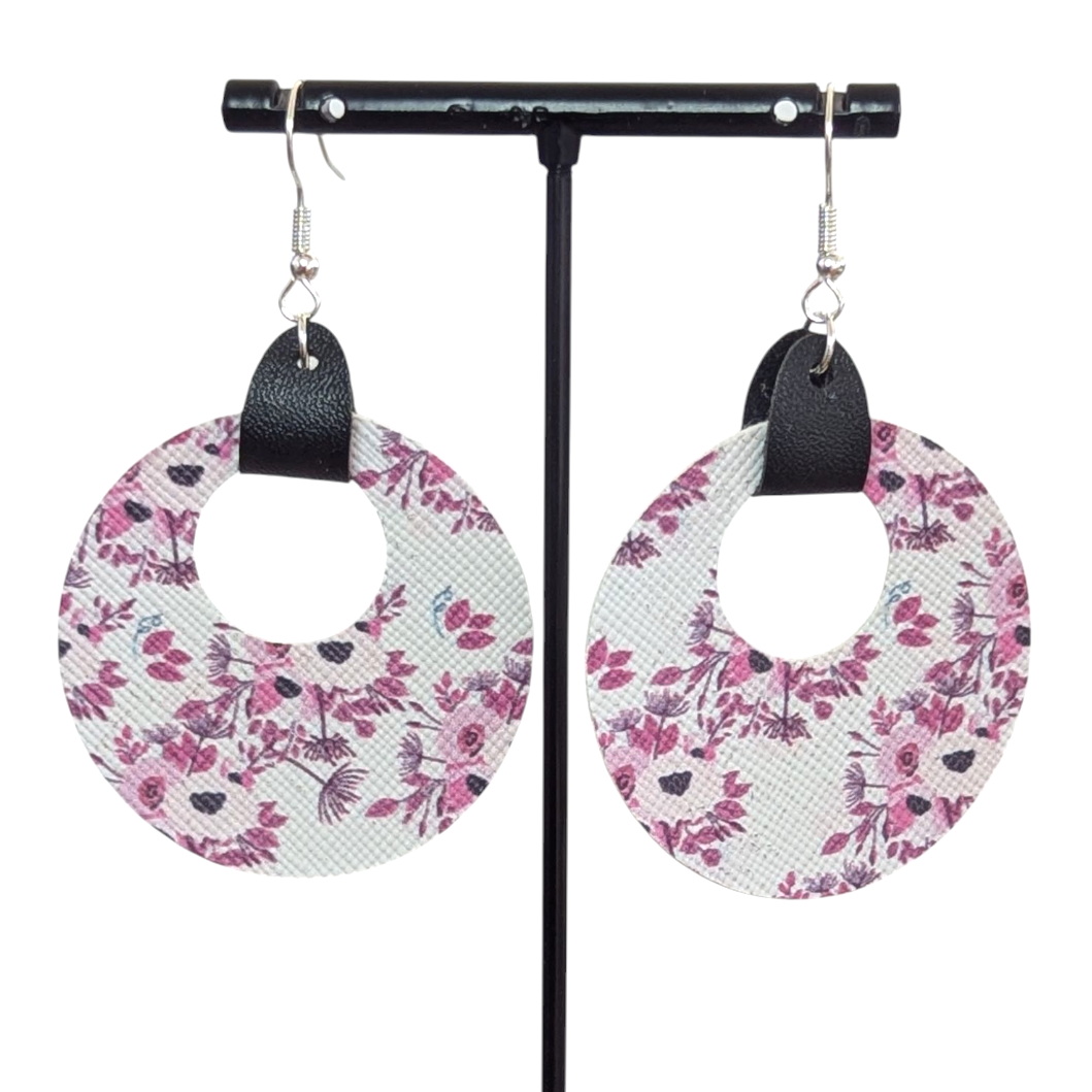Purple Flower Faux Leather Earrings