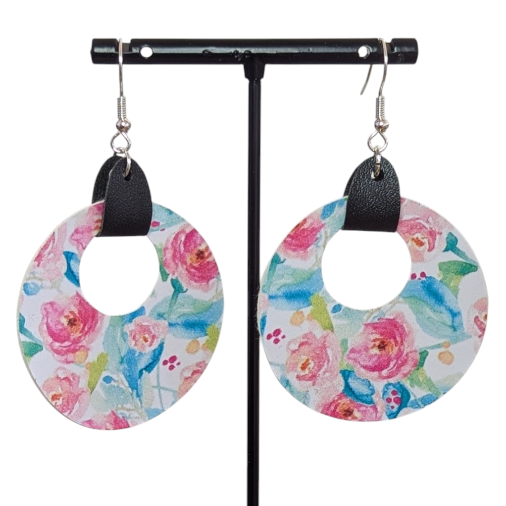 Spring Roses Faux Leather Earrings