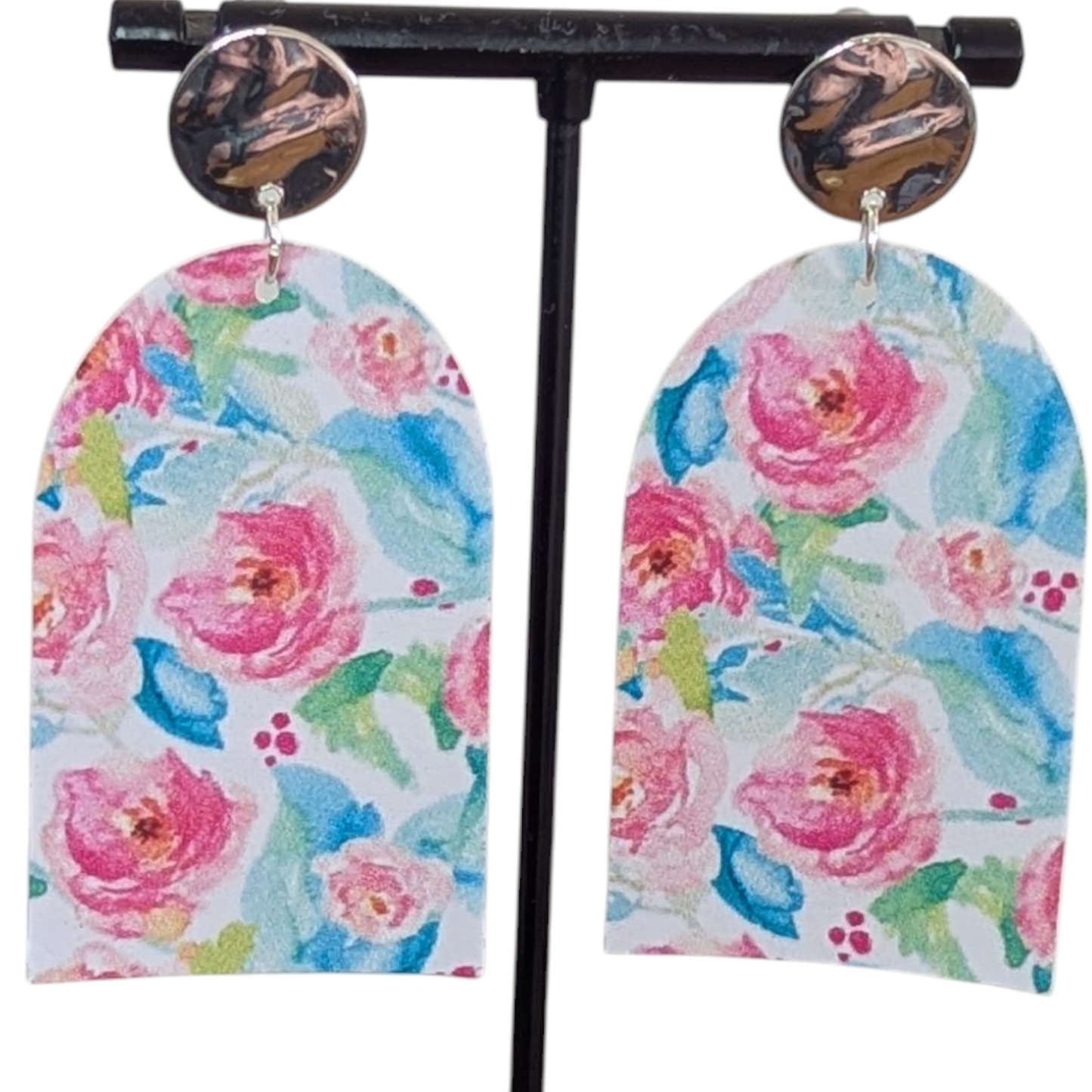 Spring Roses Faux Leather Earrings