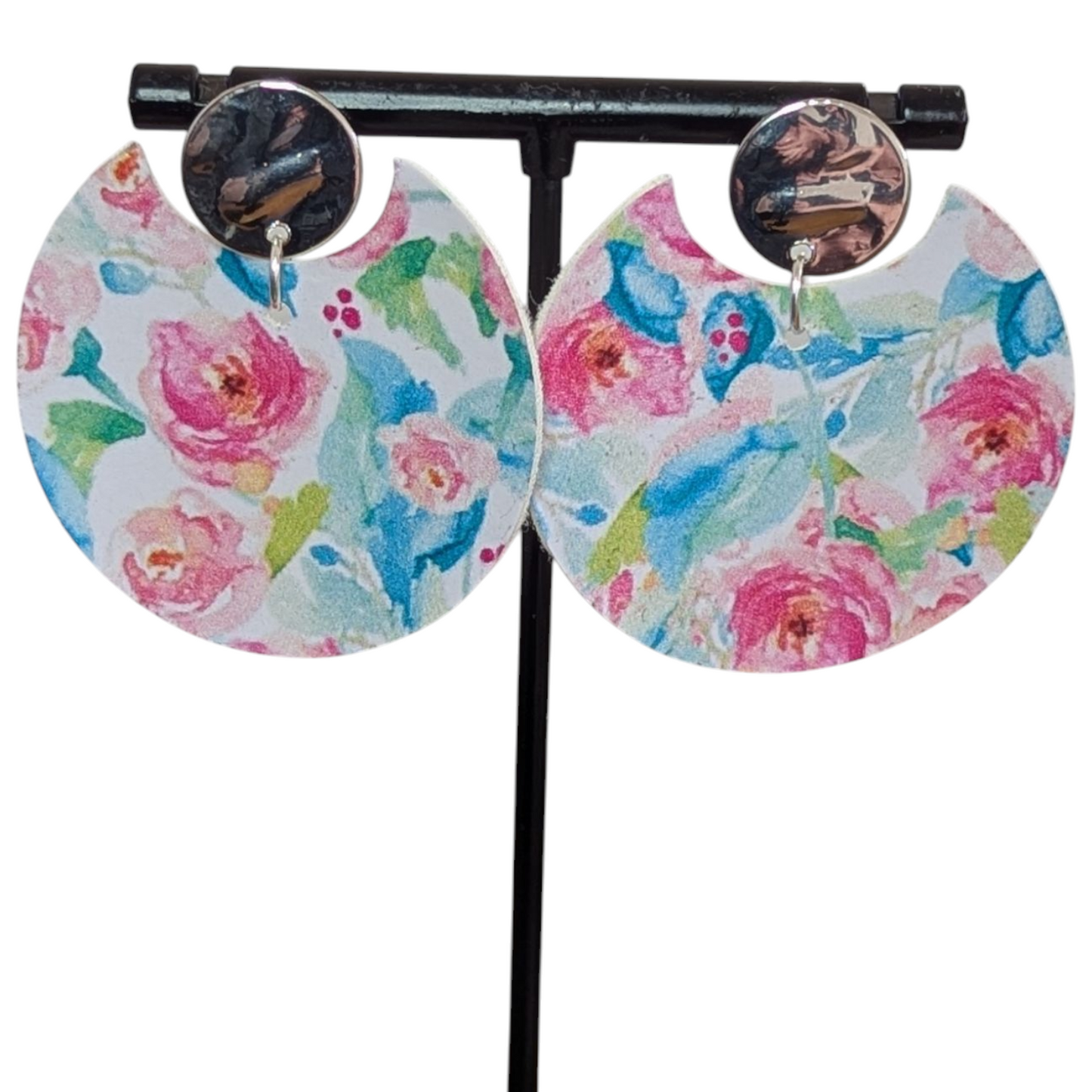 Spring Roses Faux Leather Earrings
