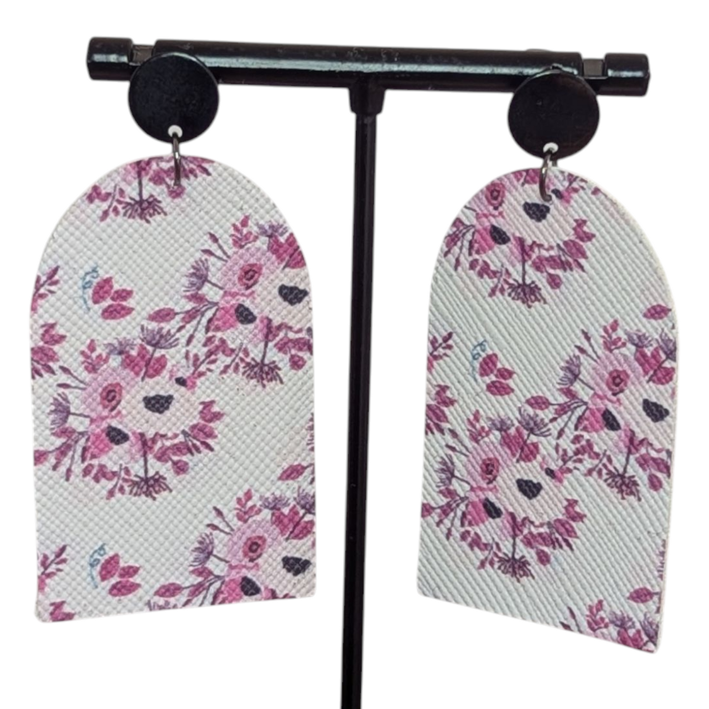 Purple Flower Faux Leather Earrings