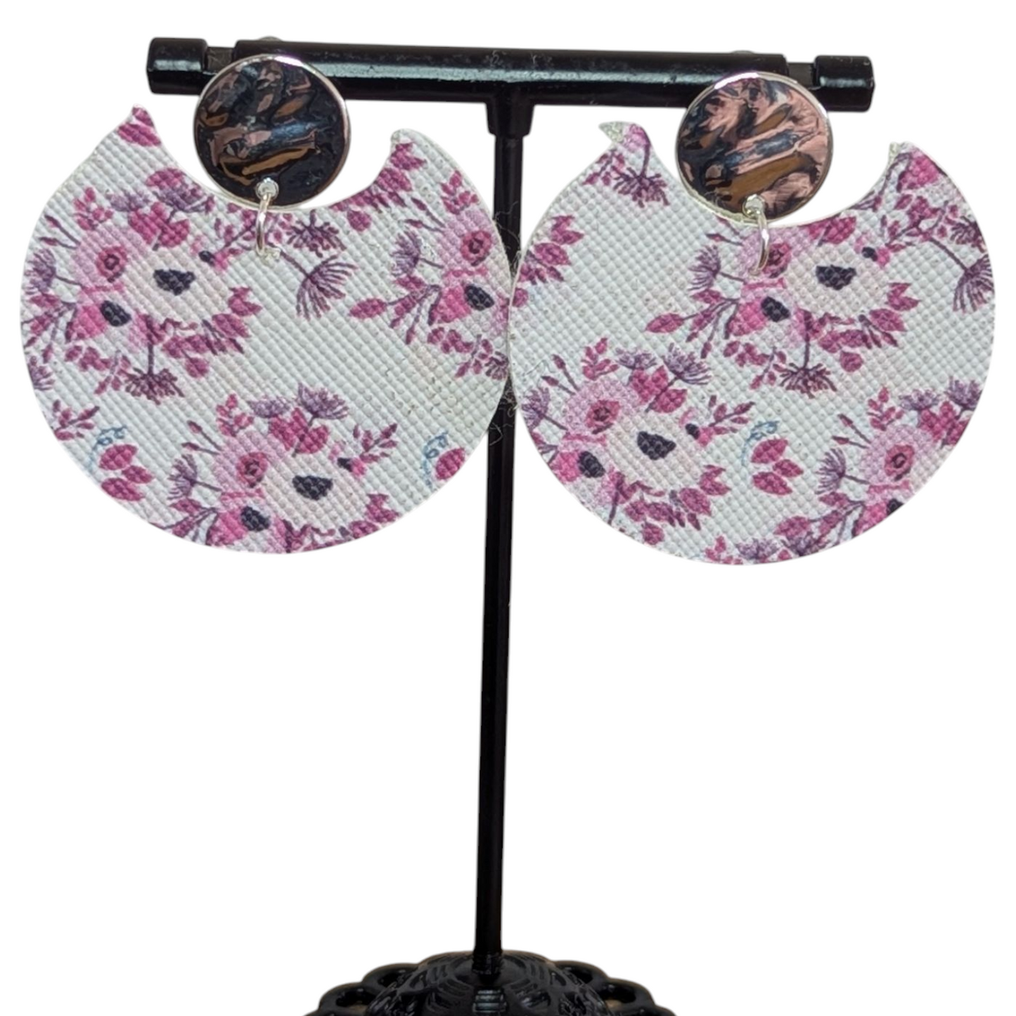 Purple Flower Faux Leather Earrings