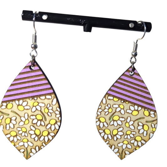 Daisy Strip Wood Earrings