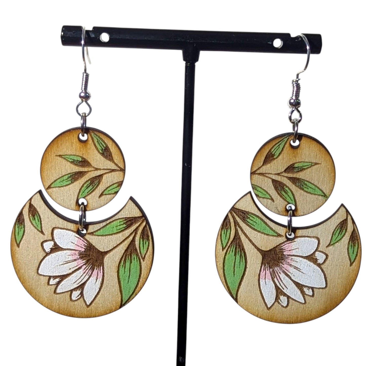 Circle Flower Wood Earrings