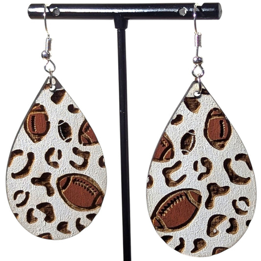 Leopard Football Wood Earrings