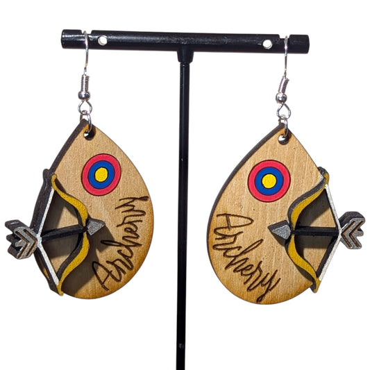 Archery Bow Layered Wood Earrings