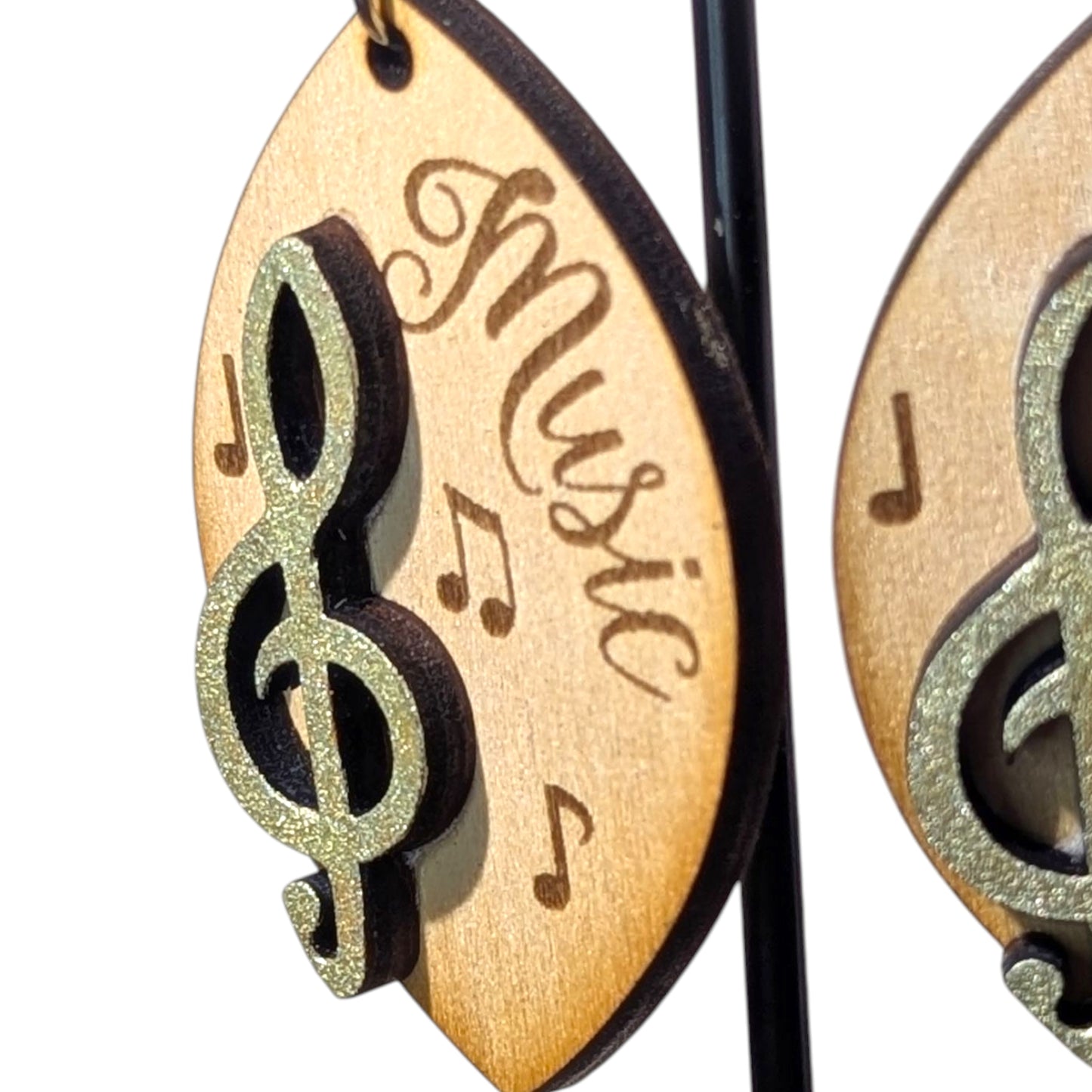 Music Note Layered Wood Earrings