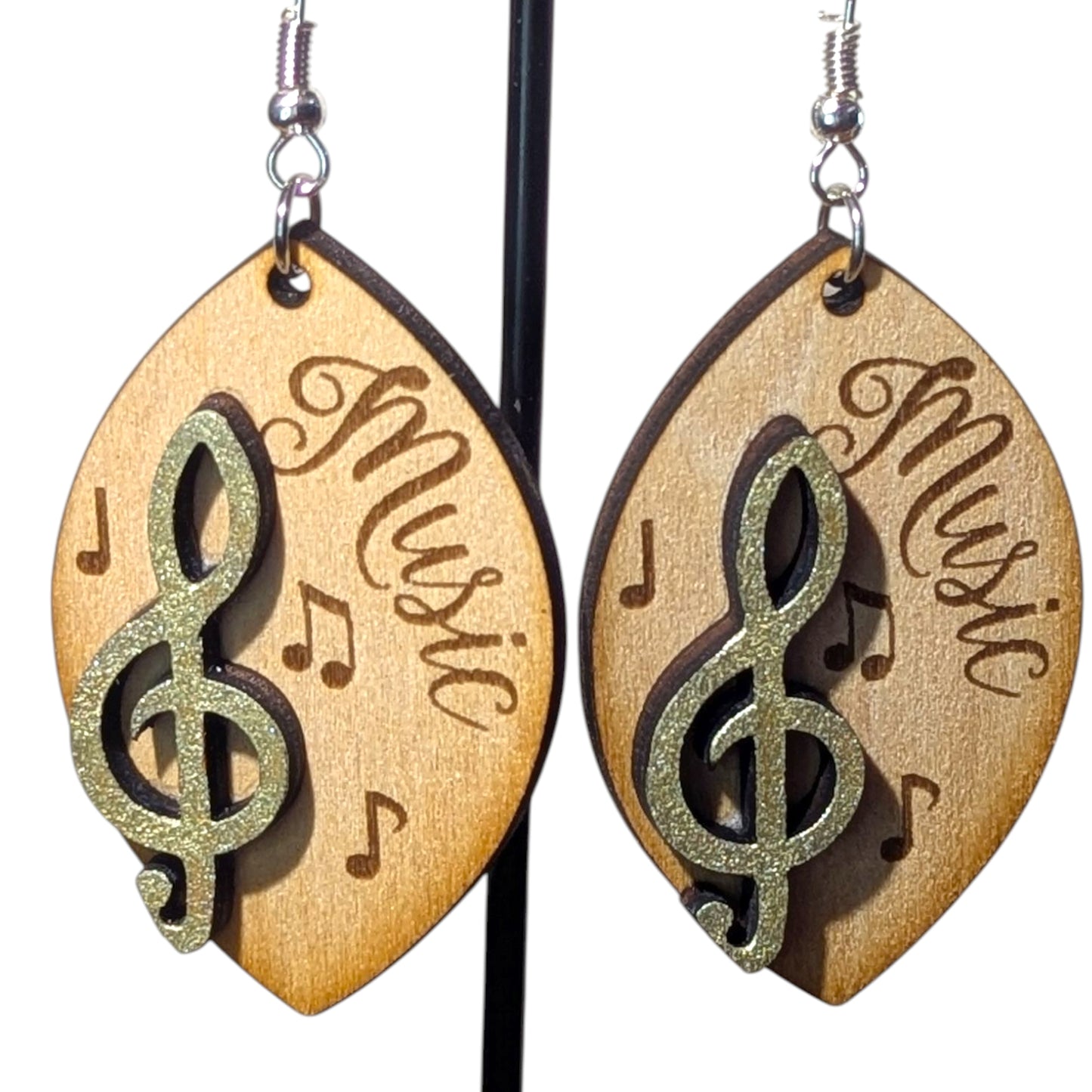 Music Note Layered Wood Earrings