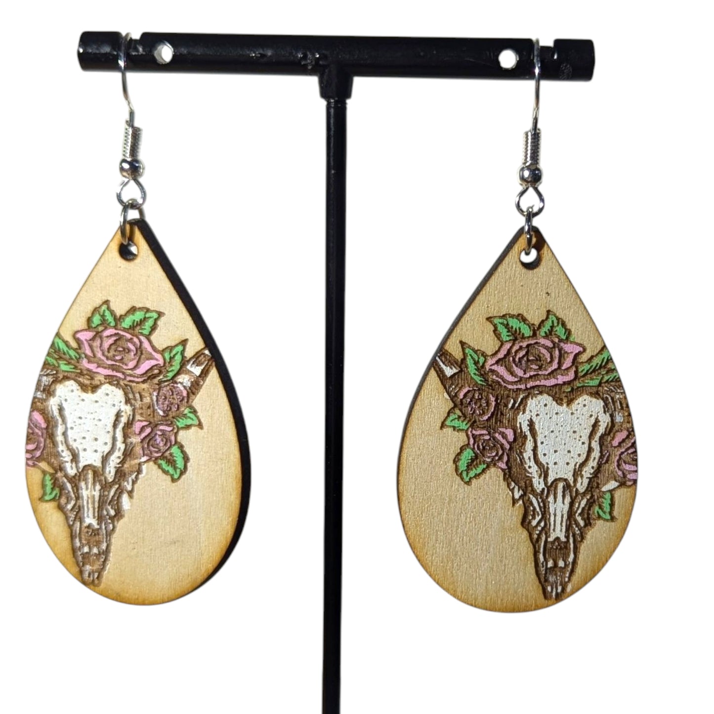 Western Skull Wood Earrings