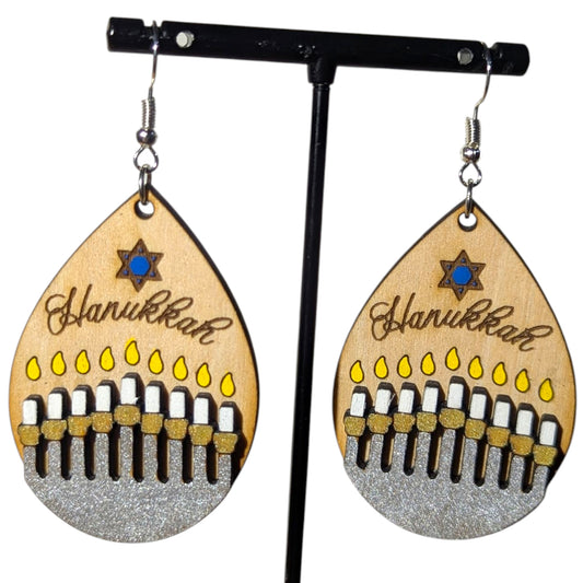 Hanukkah Layered Wood Earrings