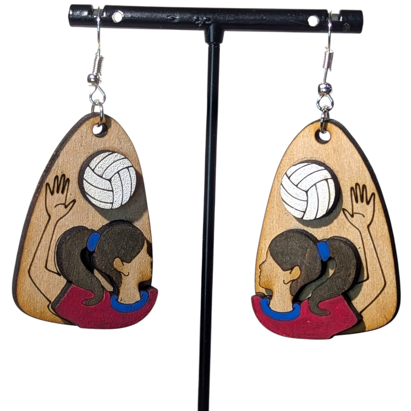 Volleyball Layered Wood Earrings