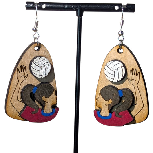 Volleyball Layered Wood Earrings