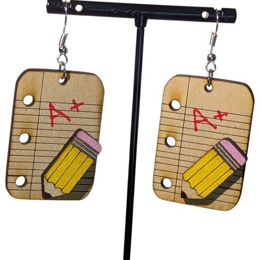 A+ Teacher Wood Earrings