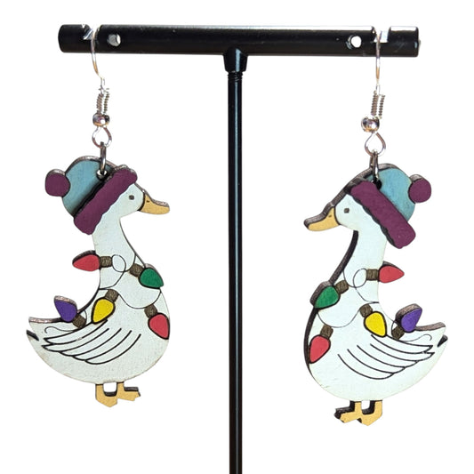Winter Goose Wood Earrings