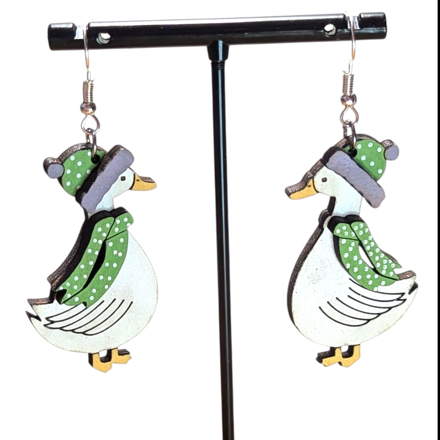 Winter Goose Wood Earrings
