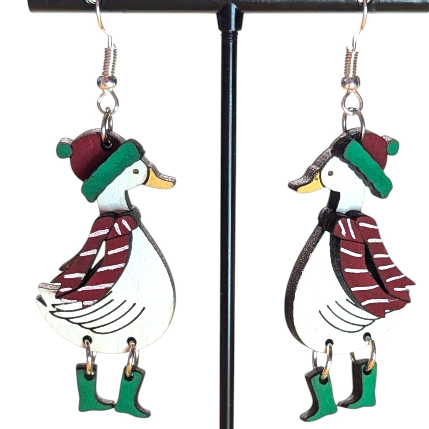 Winter Goose Wood Earrings